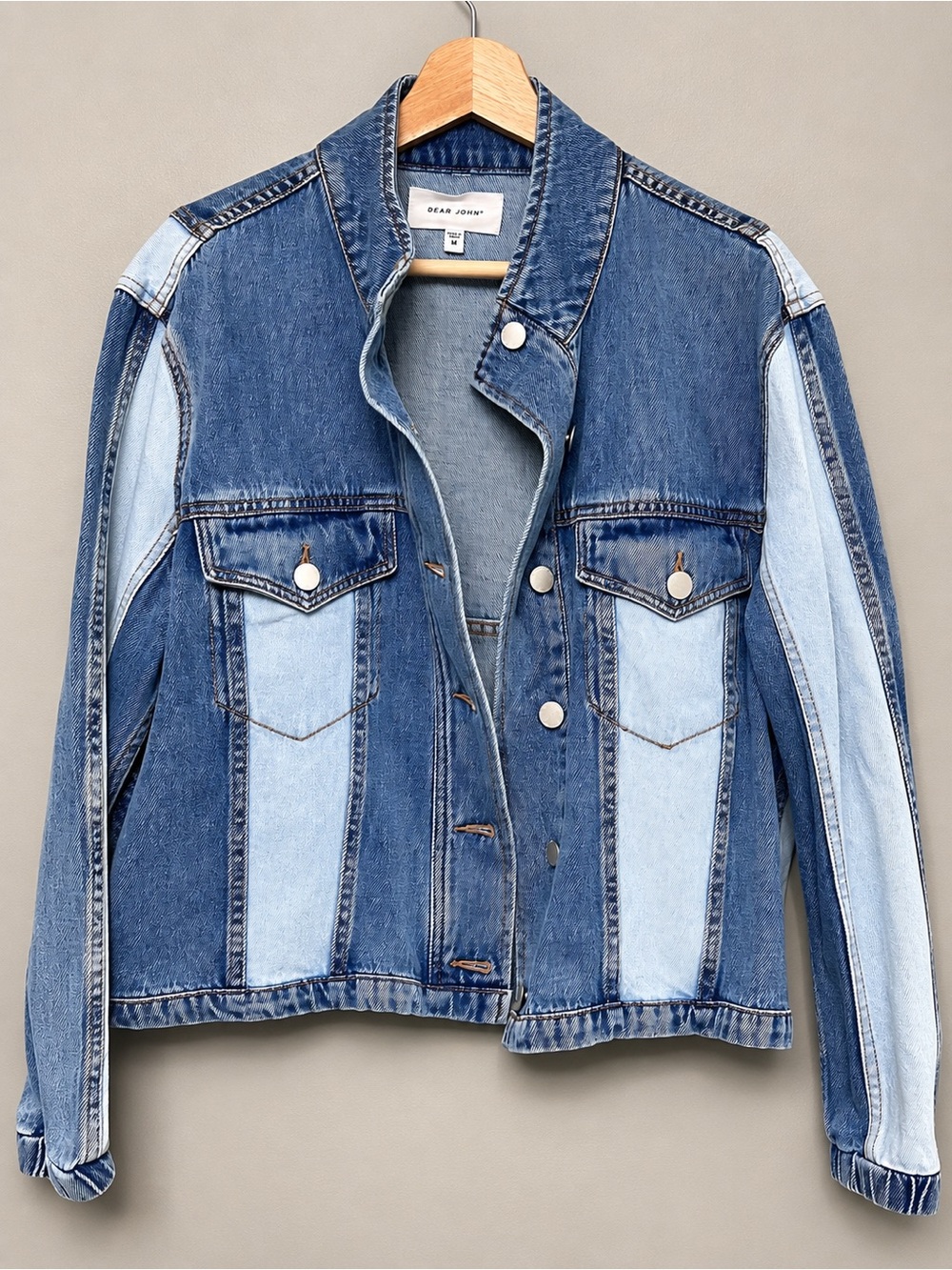 Dear John Colorblock Two Tone Denim Jean Jacket Blue Size Medium 100% Cotton